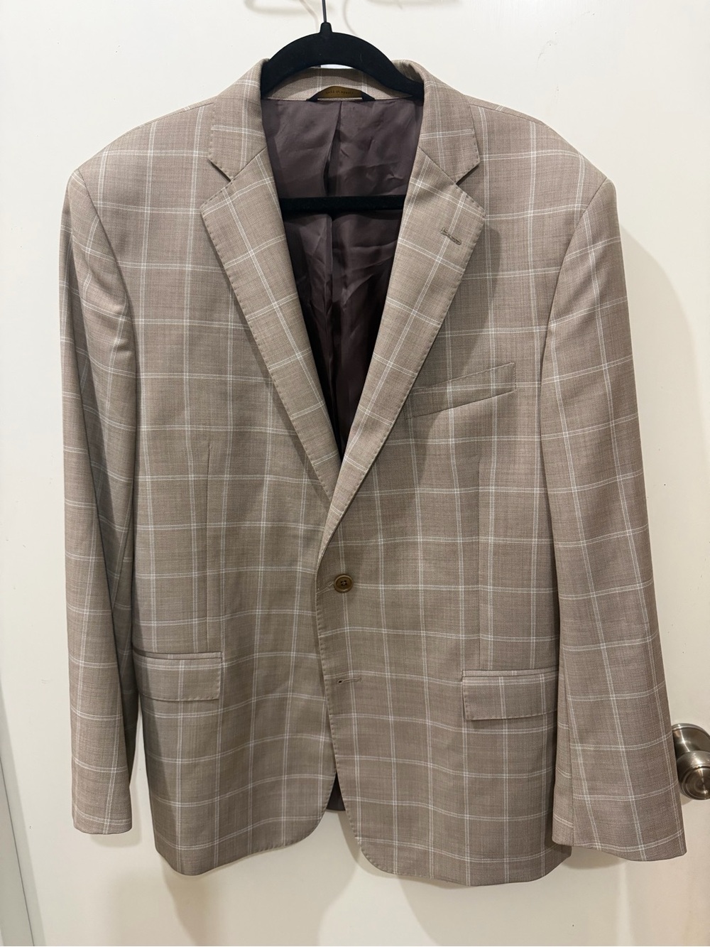 Brooks Brothers Tan Plaid Windowpane 44R Single-Breasted Suit Jacket Blazer
